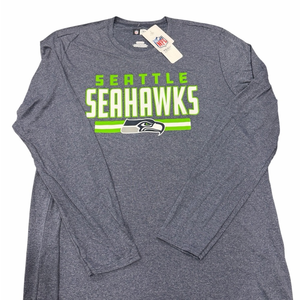 NFL Seattle Seahawks Long Sleeve Shirt in Navy Heather with Neon Green Accent XL